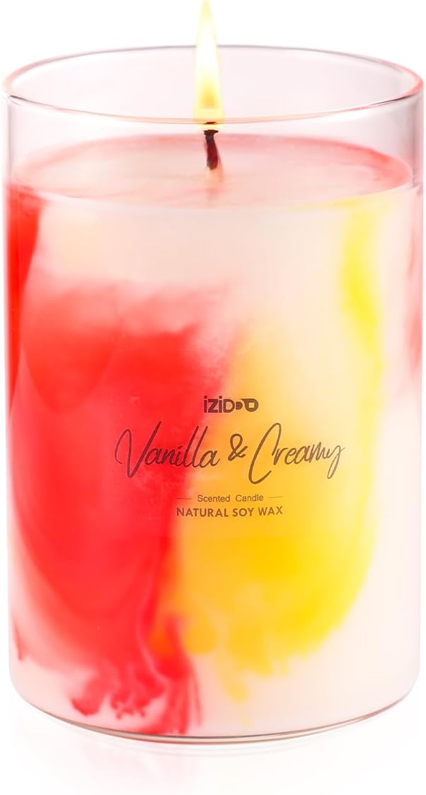 IZIDDO Scented Candles,Vanilla & Creamy Extra Strong Scented Candles,15oz Larger Red Marble Candle for Home Decor,Handmade Tie-Dye Soy Candles Gifts for Women,Men