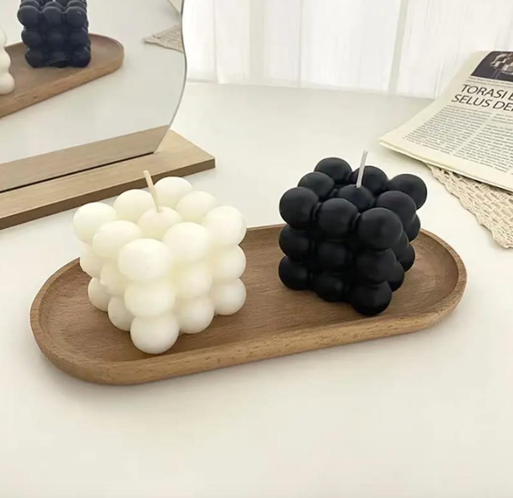 Bubble Decorative Decor Candle - Handmade Cube Soy Wax Candles, Home Decor Bubble Body Bust Candle, Aromatherapy Scented Candle Set 2 Pieces, Home Use and Gifting, Jar Pillar Candle (Black + White)