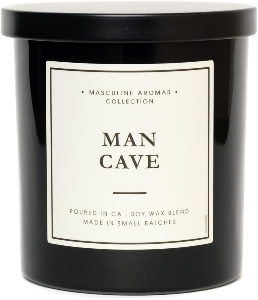 | Masculine Aromas 9oz | 50 Hours | Soy Wax | Scented Mens Candles with Natural Essential Oils | Vegan (Man Cave)