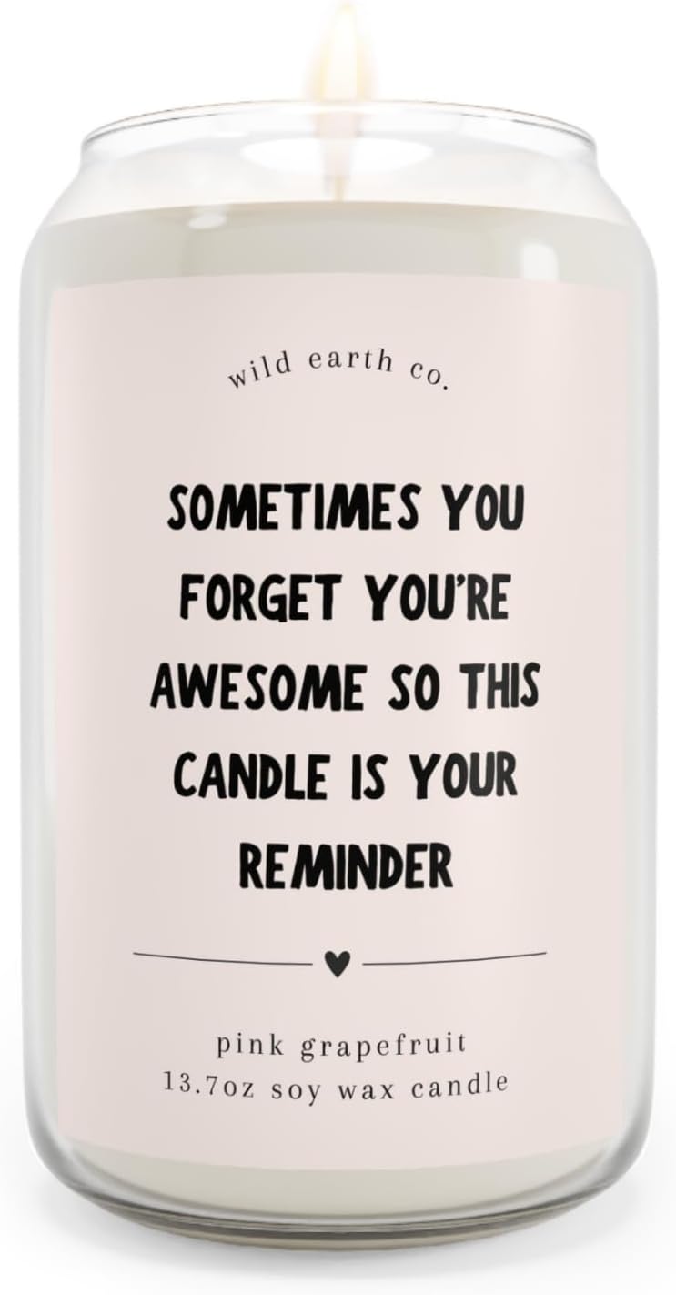 14oz Scented Candle Jar - Pink Grapefruit Soy Candle with You are Awesome Message, 60-80 Hour Burn Inspirational Thank You Gift for Women, Best Friend, Wife or Mom | Perfect Valentines Day Gift