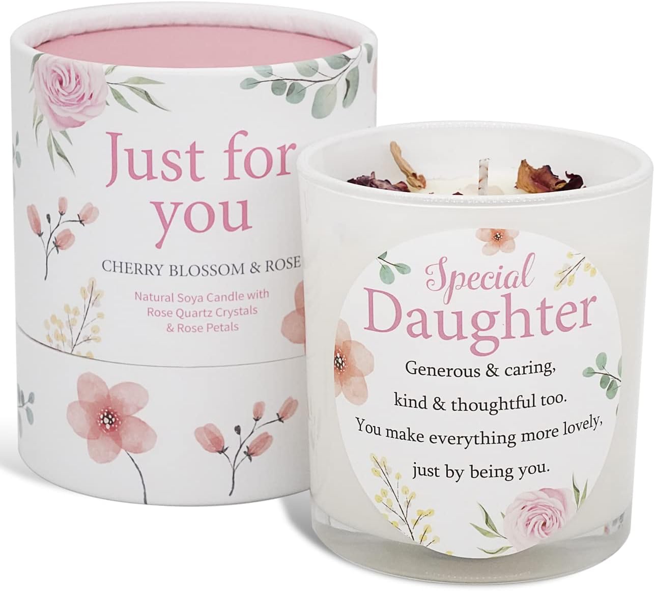 Daughter Candle That Makes a Thoughtful Gifts for Daughter and Daughter Gifts - Ideal Christmas and Special Daughter Birthday Gifts SOYA Candle with Rose Quartz and Rose Petals