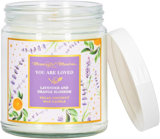 You are Loved Lavender Orange Blossom Aromatherapy Candle | Real Essential Oils, No Synthetic Fragrances | Coconut Wax | Great for Gifting | 34 Hour Burn | 8oz