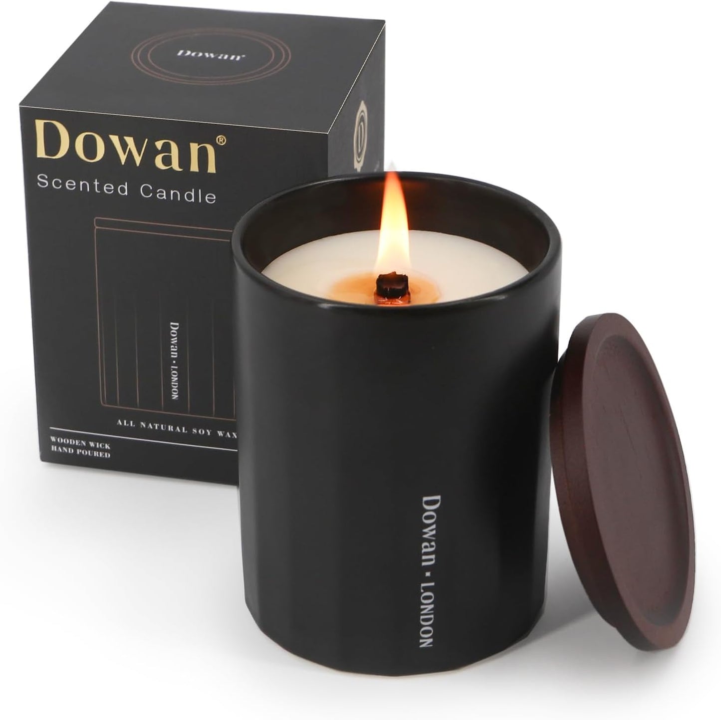 DOWAN Scented Candles for Men,Fireside Masculine Candle Gift,8oz Non-Toxic Soy Candles for Home Scented,Smokeless Wood Wick Candles,Over 45 Hours of Burn Time