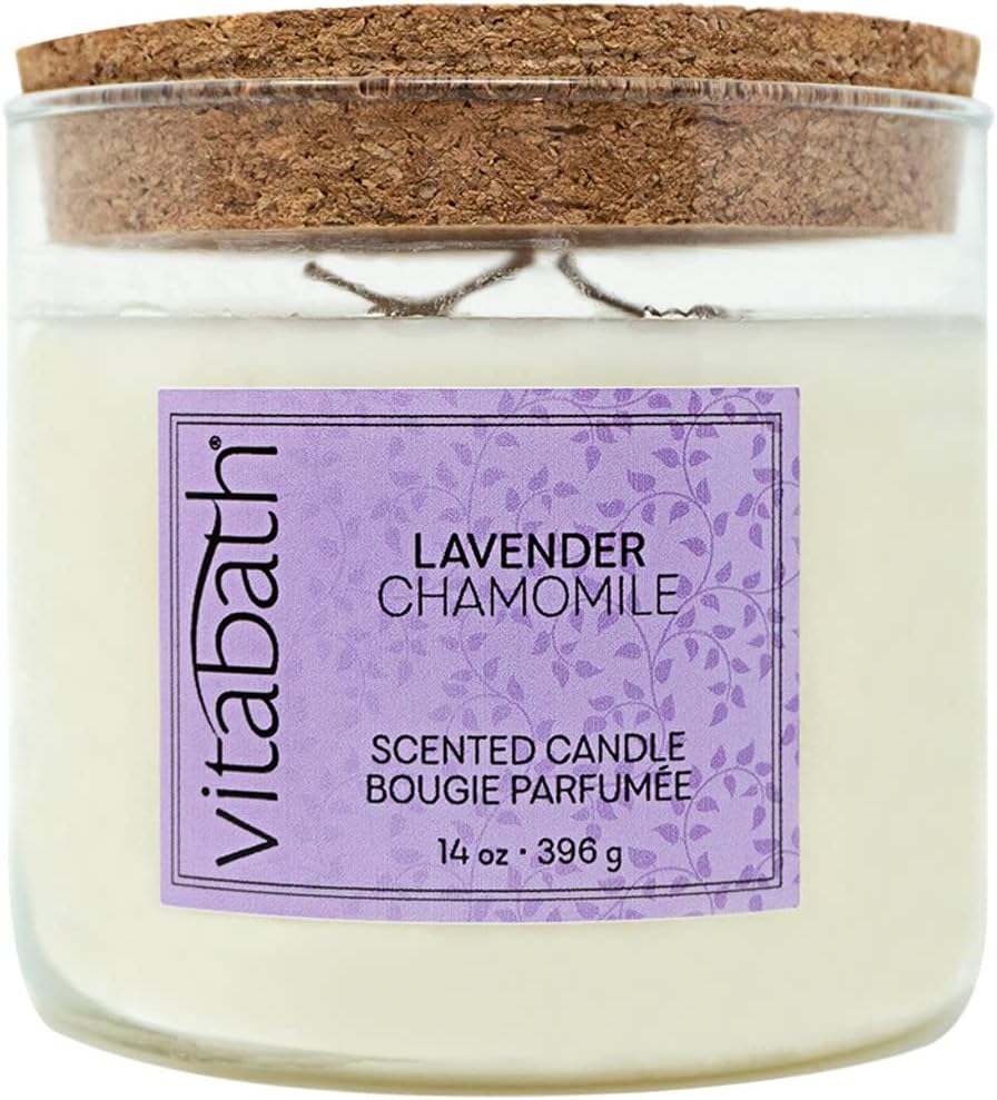 Vitabath Lavender Chamomile Filled Scented Candle Luxury Home Aromatherapy Relaxation for Women & Men 3 Wick Long Lasting 30 Hour Burn Large Glass Jar with Lid - 14 0z