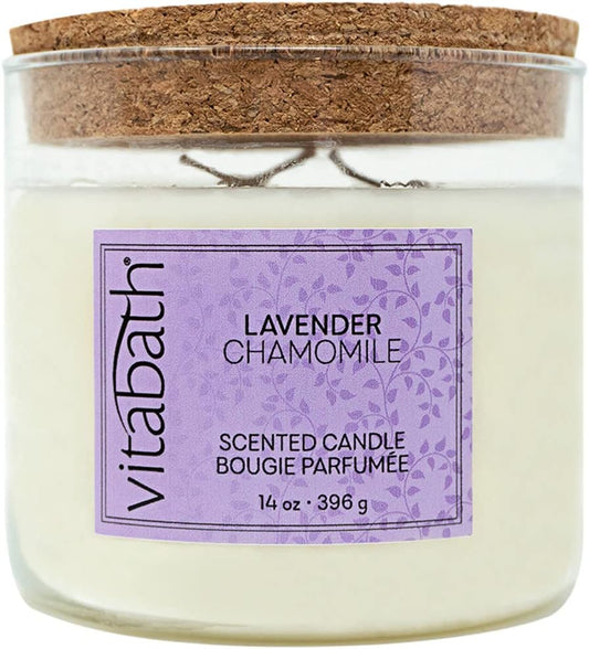 Vitabath Lavender Chamomile Filled Scented Candle Luxury Home Aromatherapy Relaxation for Women & Men 3 Wick Long Lasting 30 Hour Burn Large Glass Jar with Lid - 14 0z