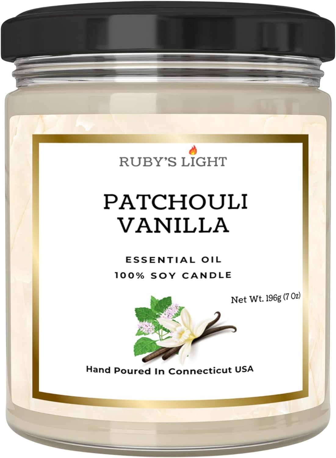 Patchouli Vanilla Aromatherapy Candle | Essential Oil Soy Candle - 9 Oz Jar | Cotton Wick | High Scent | 40 Hours Burn Time