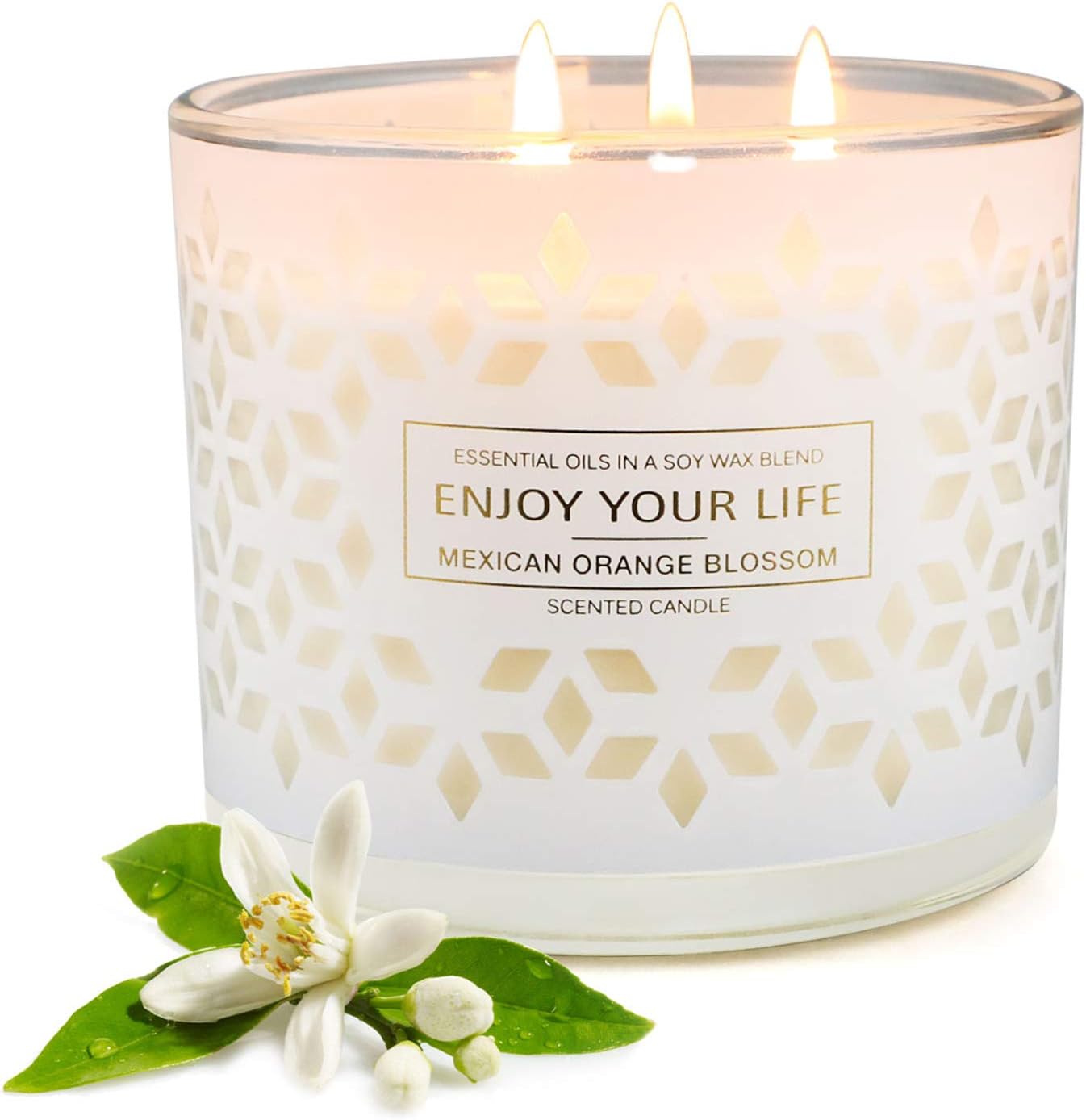 Candles for Home Scented, Mexican Orange Blossom, Large 3 Wick Candle, 14.5Oz 125H, Ideal for Stress Relief, Bath, Yoga, Meditation, Gifts for Women Birthday, Mother's Day, Thanksgiving, Christmas