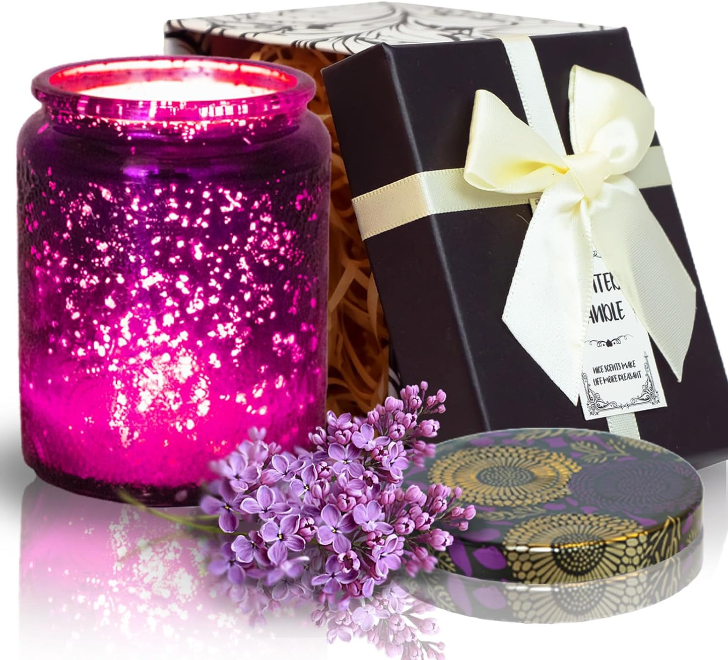 Aromatherapy Candle for Home Scented-with 8% Essential Oil, 48H Burning, Stress Relief Candle Gifts for Women-Ideal for Birthday,Valentine's Day,Thanksgiving-Lavender Flavor