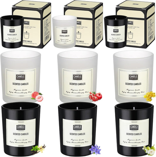 6 Pcs Scented Candle Soy Wax Candles Aromatherapy Candles for Women Home Long Lasting Soy Candle Gift Set in Glass Jar for Men Birthday Coworker Employee Anniversary (Black White,6 Scents)