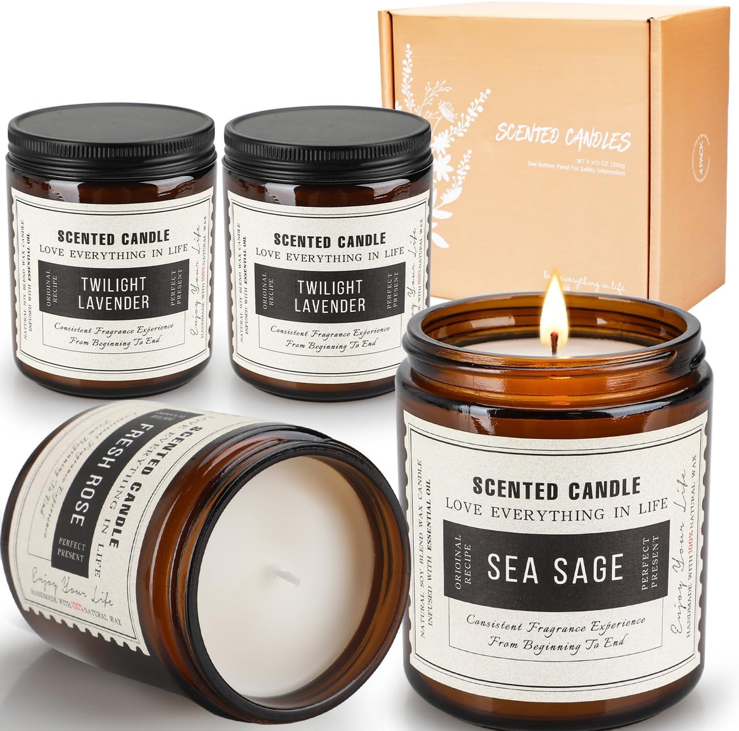 4 Pack Candles for Home Scented, Lavender Sage Sandalwood Candles, 28 OZ Aromatherapy Jar Candles, 200 Hours Long Burning Time, Christmas Scented Candle Set Gifts for Women and Men
