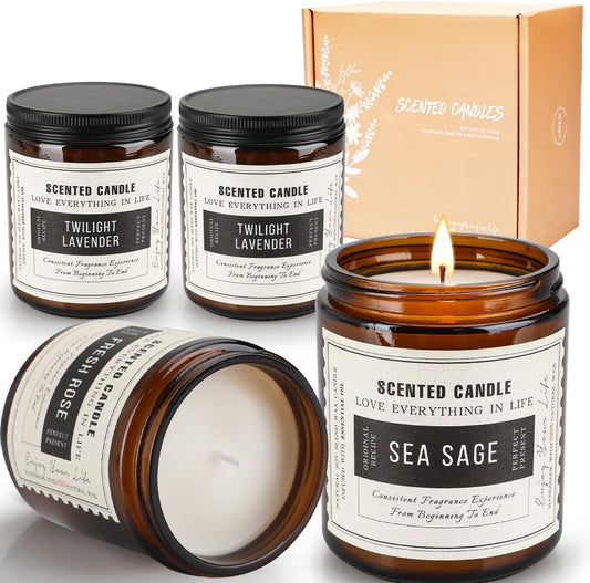 4 Pack Candles for Home Scented, Lavender Sage Sandalwood Candles, 28 OZ Aromatherapy Jar Candles, 200 Hours Long Burning Time, Christmas Scented Candle Set Gifts for Women and Men