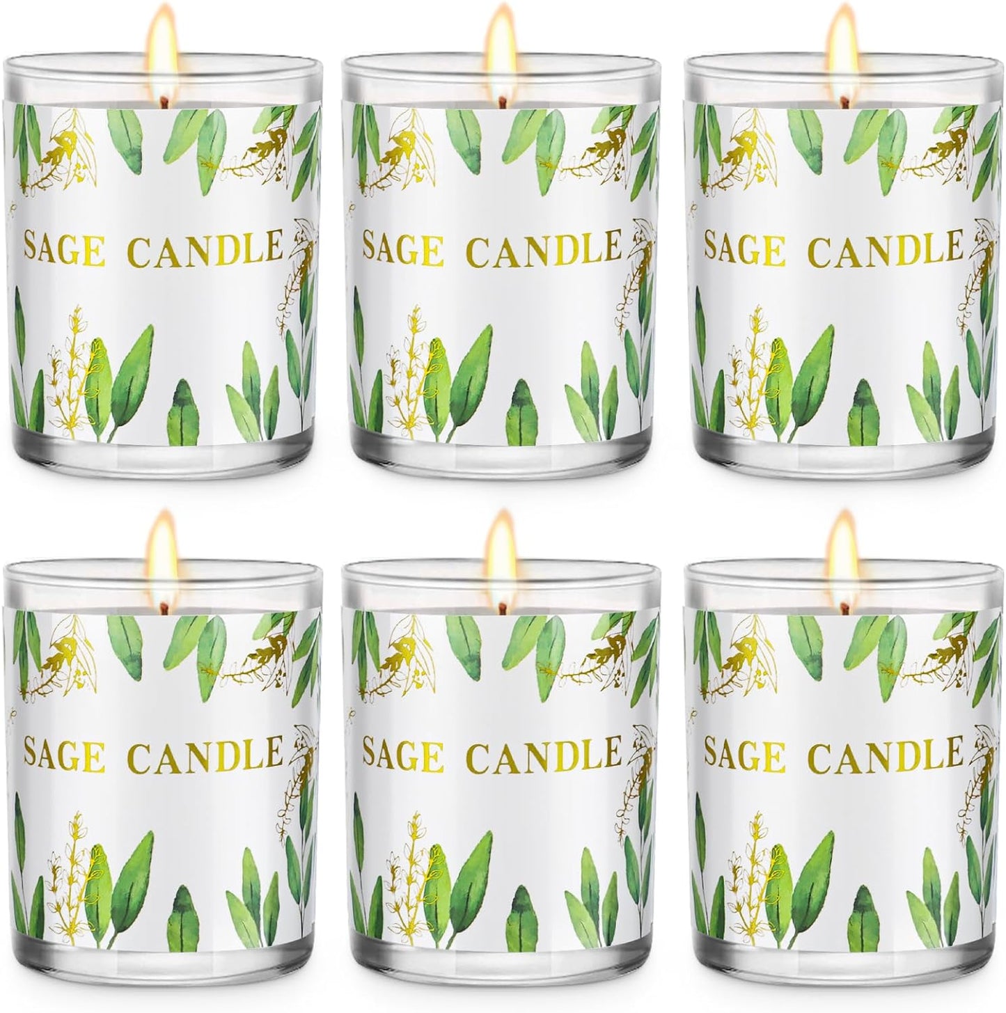 Candles, 6 Pack Sage Candles for Cleansing House Negative Energy, Scented Candles Gifts Set for Women, Soy Scented Candles for Home Scented, Alternative to Smudge Sticks, Relax & Restore Body & Mind