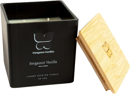 Aromatherapy and Scented Candle, Serenity + Calm (Baltic Amber), Stress Relief and Luxury Container/Bamboo Lid/Home & Bedroom/Gift for Women