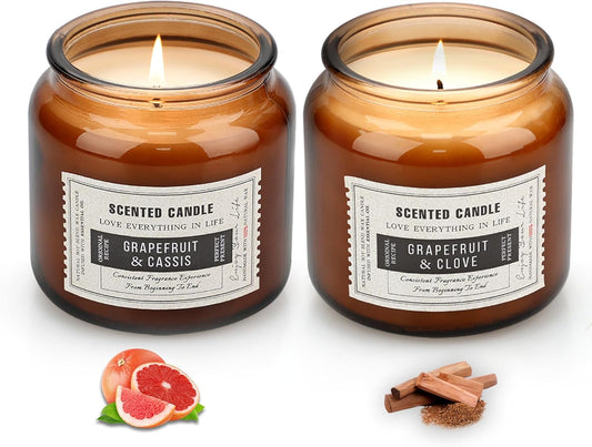 2 Pack Candles for Home Scented Grapefruit & Teak Tobacco Scented Candles 15.5 oz 210 Hours Long Lasting Time Clear Aromatherapy Candles Soy Candles Gifts for Women and Men