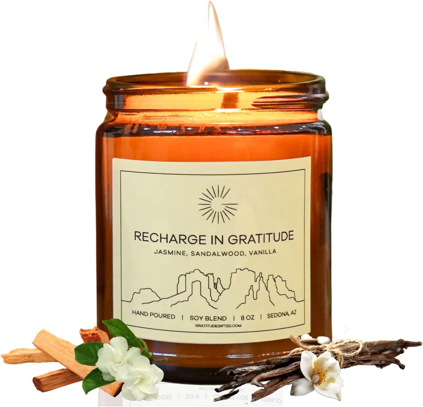 Candles: Premium Soy Blend Gratitude Candle With Natural Fragrances, the Perfect Thank You Gifts for Women & Men, Made in the USA, 8OZ, 50-60 Hours Burn Time Jasmine Sandalwood Vanila