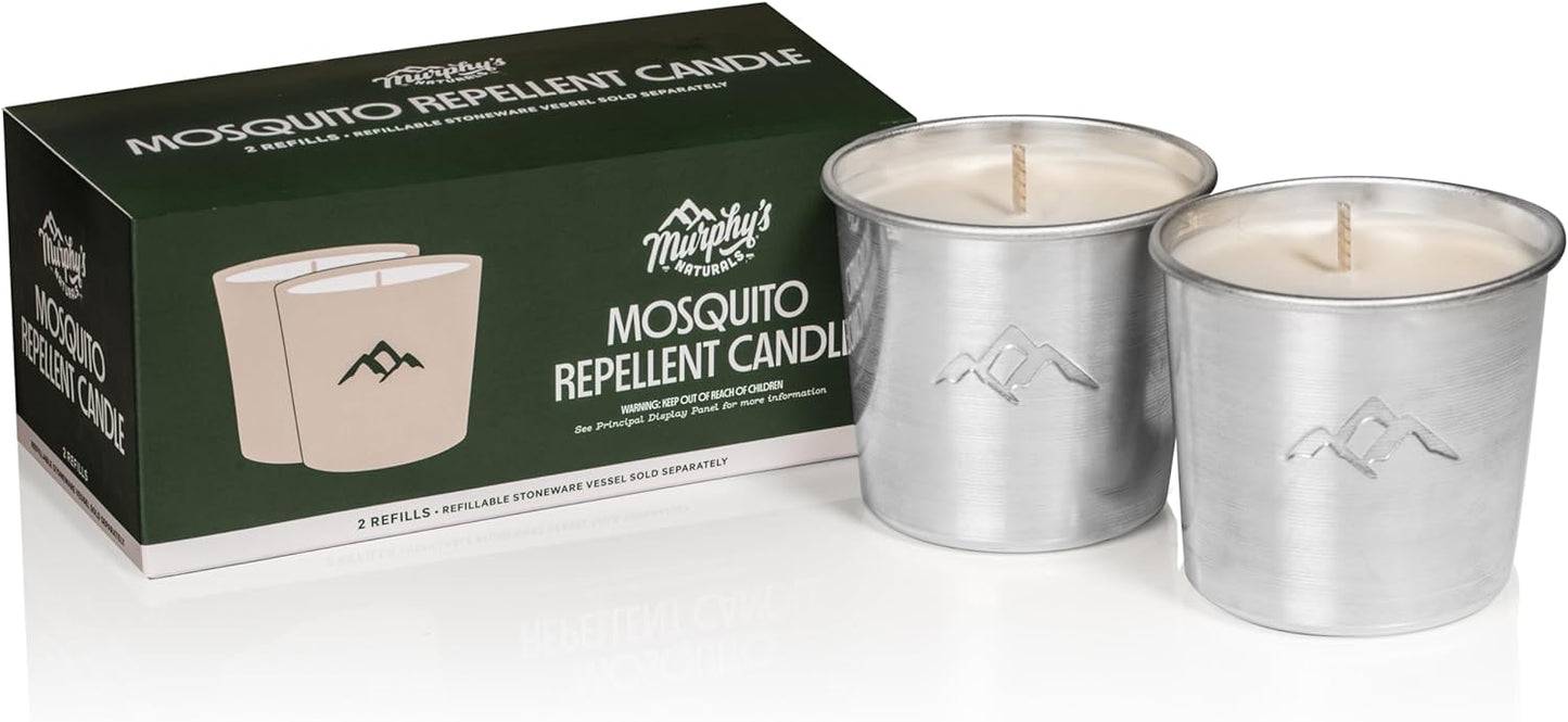 Murphy's Naturals Mosquito Repellent Candle Refills | DEET Free | Plant Based Essential Oils | Soywax, Beeswax Blend | Two 9oz Candles Included
