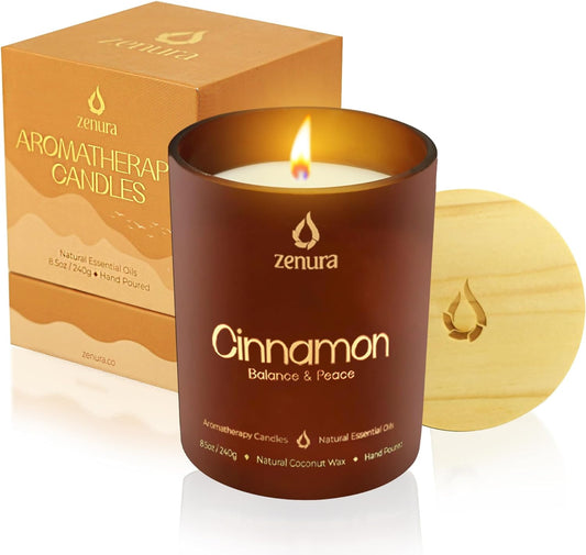 Aromatherapy Cinnamon Scented Candles, Natural Coconut Wax for Stress Relief, Home, Meditation, Yoga, Perfect Gifts for Christmas, Birthday, Men, Women, Pure Essential Oils 8.5 oz