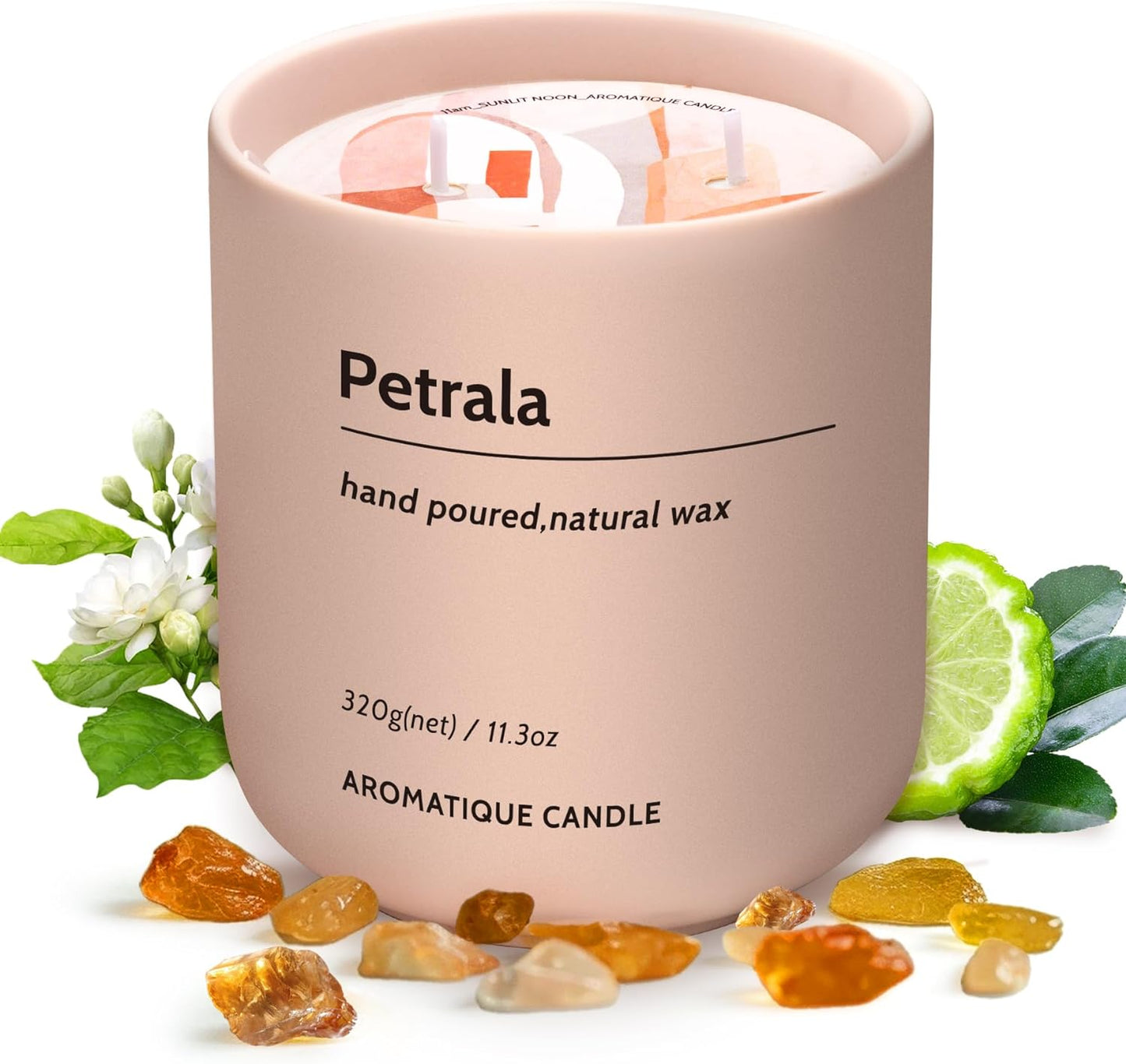 Amber Candle Strong Scented Candles 11.3 Oz 50 Hours Burn Time Natural Soy Aromatherapy Candle for Home 2 Cotton Wicks Musk Fragrance Mother's Day Scented Candles Gifts Set