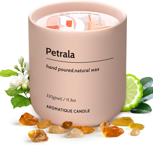 Amber Candle Strong Scented Candles 11.3 Oz 50 Hours Burn Time Natural Soy Aromatherapy Candle for Home 2 Cotton Wicks Musk Fragrance Mother's Day Scented Candles Gifts Set