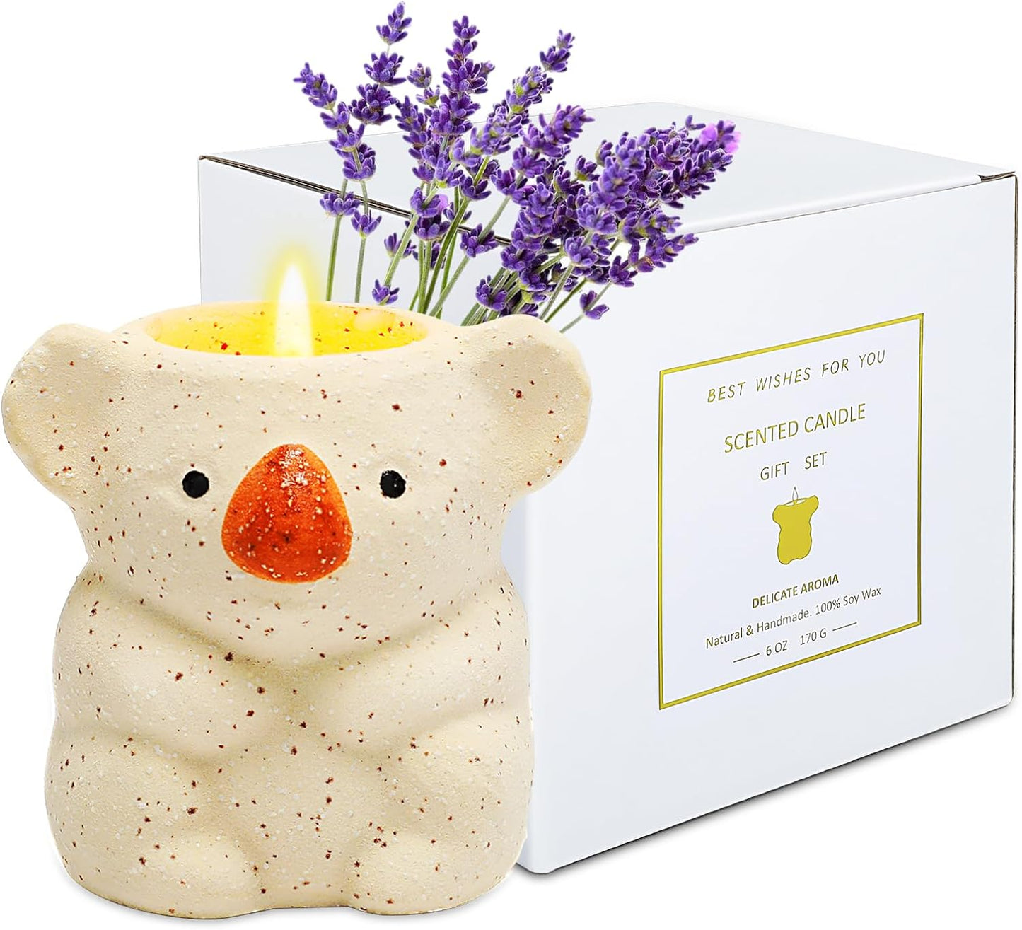 Lavender Scented Candles Gift Set for Women, Cute Koala Aromatherapy Jar Candle 6 oz 35 Hours Burn, Hand Poured Soy Wax Candle for Christmas Birthday Valentine Mother's Day
