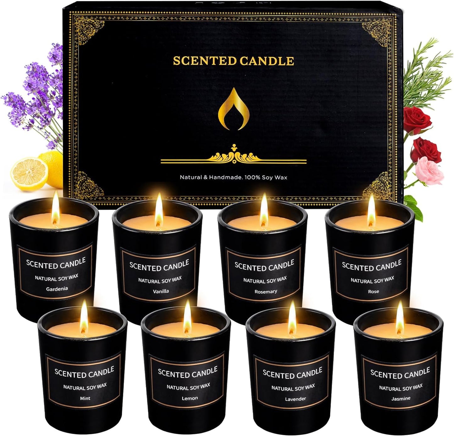Scented Candles Gift Set for Women, 8 Pack Stress Relief Candles for Home Scented, Natural Soy Wax Aromatherapy Candle, Long Lasting Candles, Ideal for Birthday, Christmas, Thanksgiving