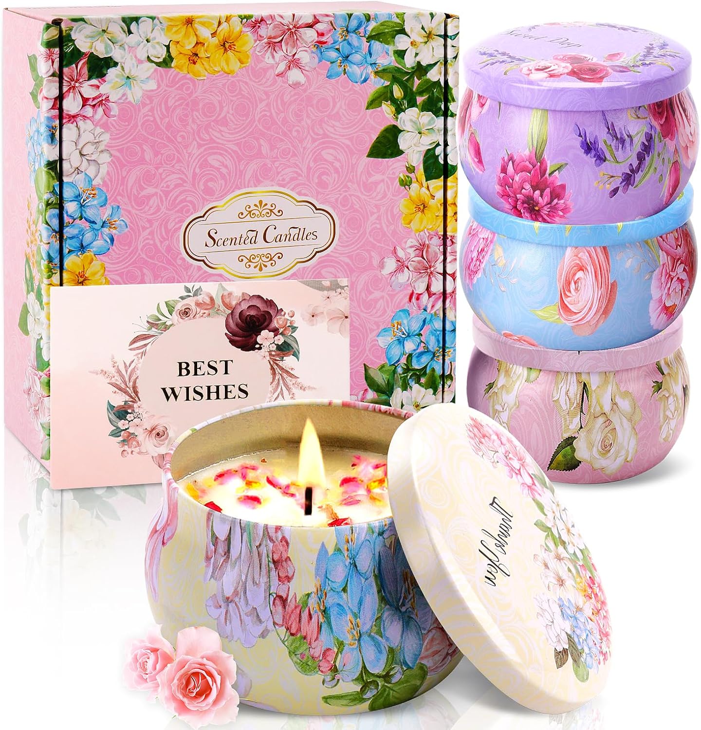 Women's Scented Candle Gift Set, 4-Piece Pack 4.4 oz(About 124.7 Grams) Christmas Home Candle,120 Hours Long lastingAromatherapy Candle, Natural Soy Wax, Stress Relief, Birthday, Christmas Ideal Gift