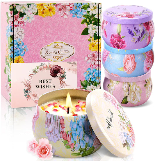 Women's Scented Candle Gift Set, 4-Piece Pack 4.4 oz(About 124.7 Grams) Christmas Home Candle,120 Hours Long lastingAromatherapy Candle, Natural Soy Wax, Stress Relief, Birthday, Christmas Ideal Gift