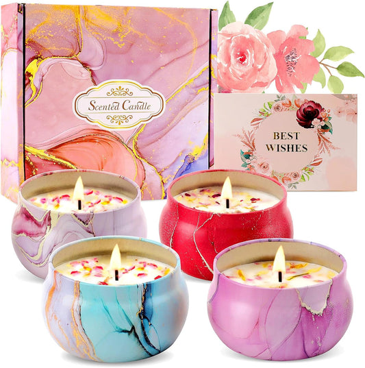 Women's Scented Candle Gift Set, Lavender Candle, 4 Pieces of 4.4 oz (About 124.7 Grams) Natural Soy Home Candle, Bath spa Yoga Candle, Women's Birthday Gift Valentine's Day Mother's Day for Women
