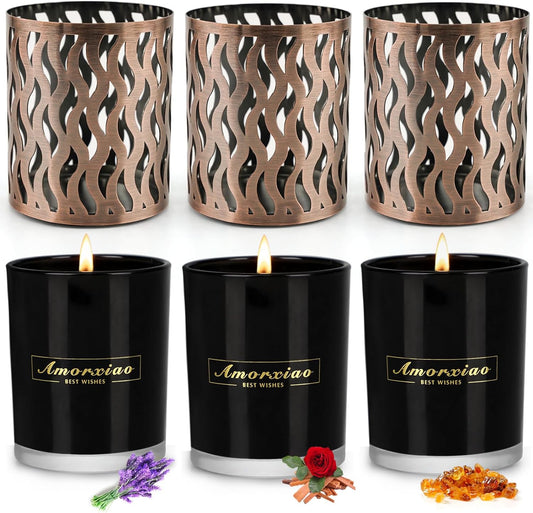 6 Pack Candles Clearance, 3 Pack Scented Candles Gifts for Men Women with 3 Candle Holders, Birthday Anniversary Valentines Day Gifts for Him Her, Candles for Home Scented, 120 Hour Soy Candles Black