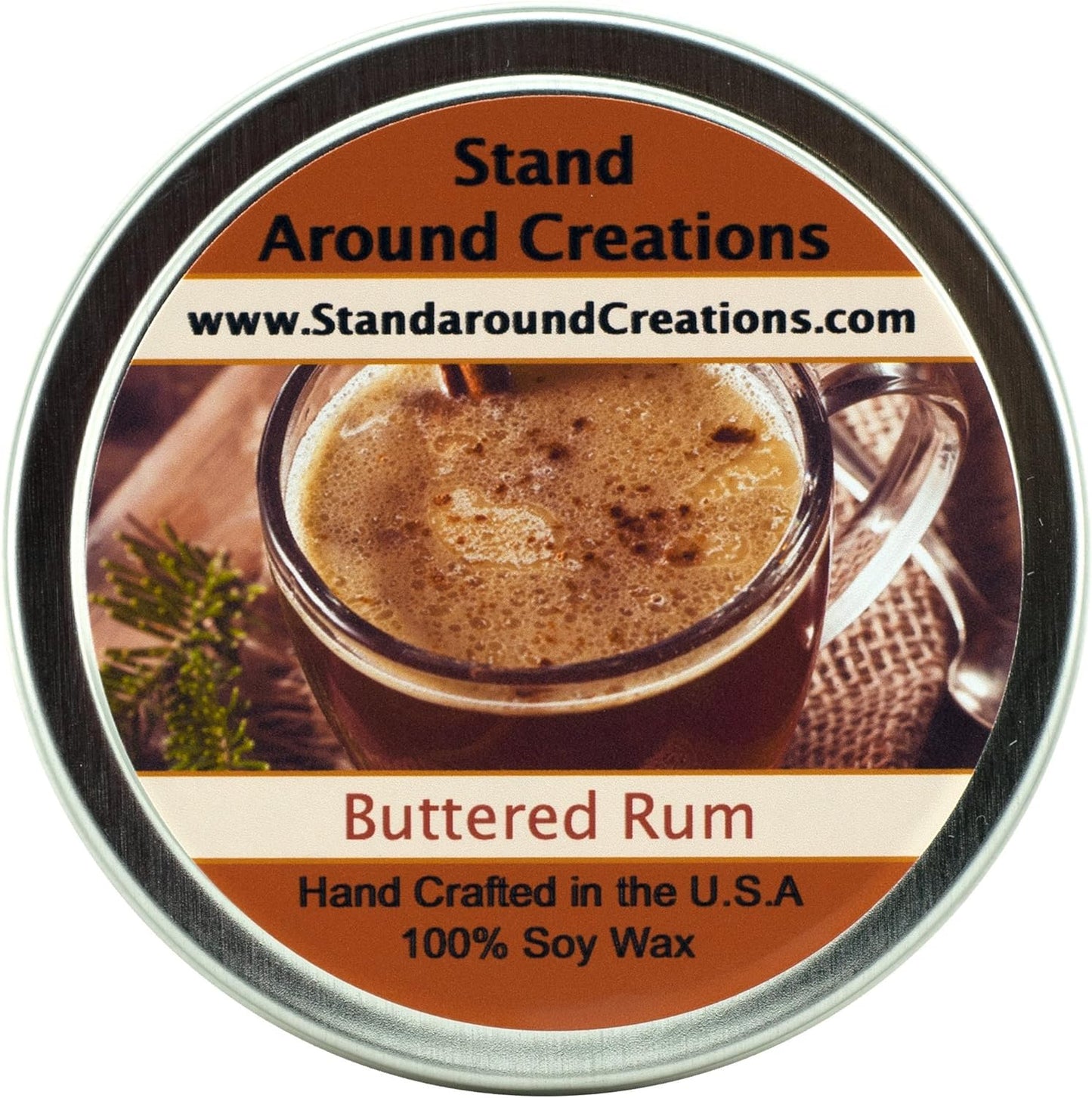 Premium 100% All Natural Soy Wax Aromatherapy Candle - 8oz Tin Buttered Rum: Our Buttered Rum Smells just Like The Real Thing - Dark Rum, Butter, Sugar and Cloves.
