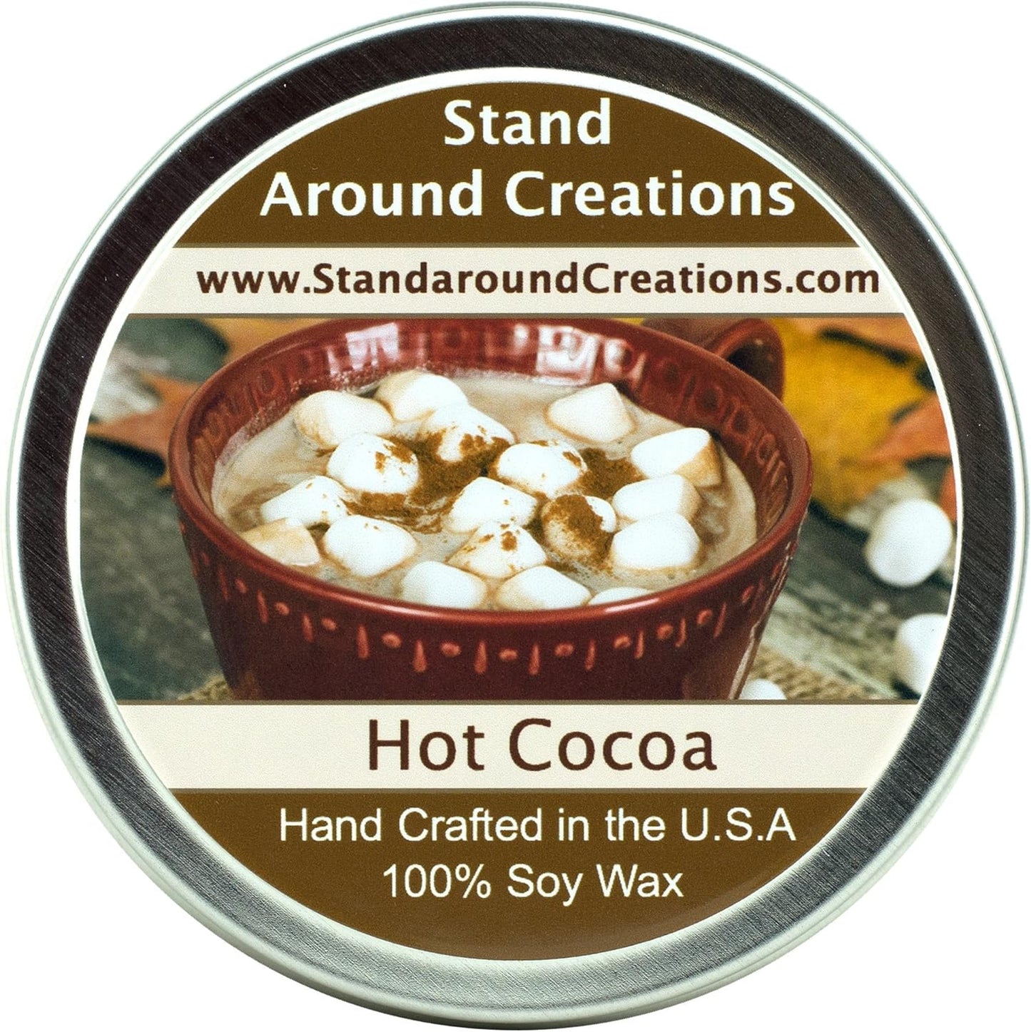 Premium 100% All Natural Soy Wax Aromatherapy Candle - 8oz. Tin: Hot Cocoa - Warm hot Chocolate with Melted Marshmallow Topping. Naturally Strong, Highly Scented.