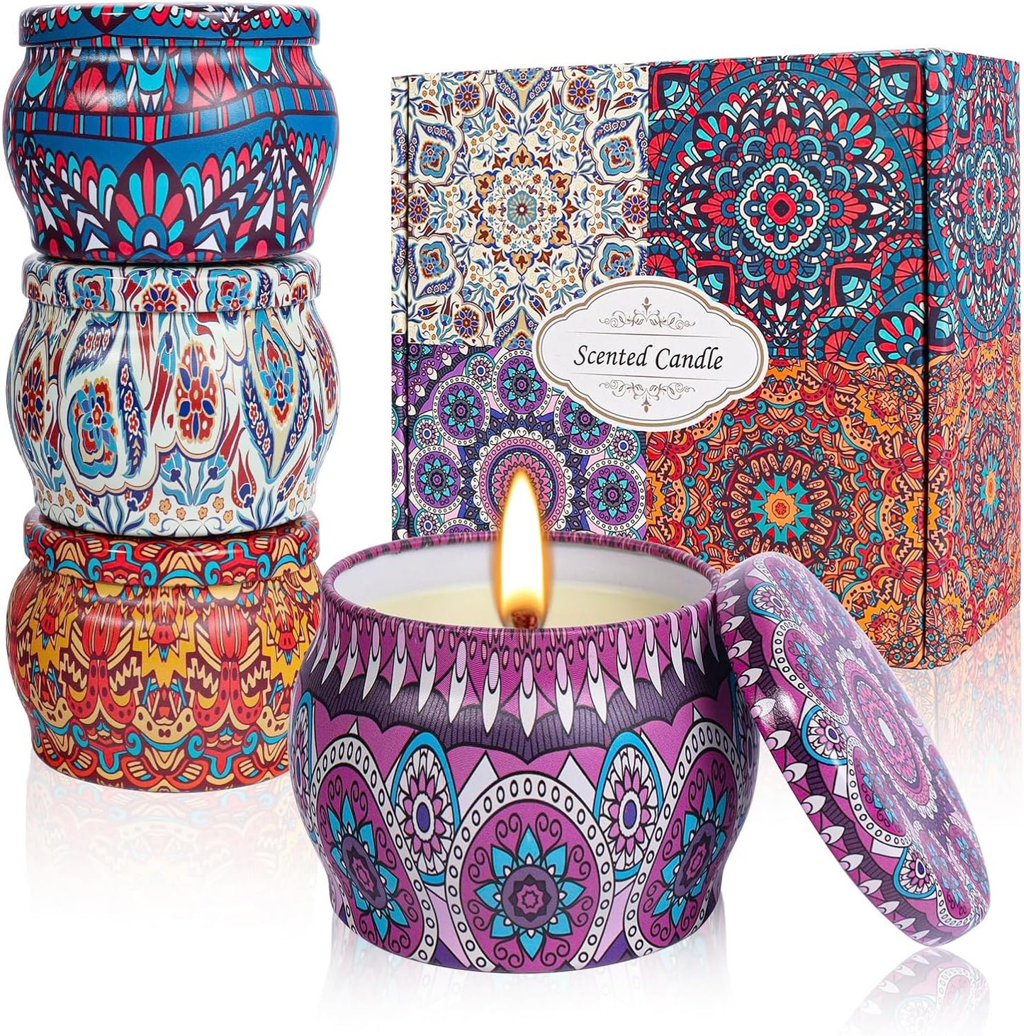 4 Pack Scented Candles Gifts Box Set for Women,16oz Soy Wax Lavender Vanilla Lemon Rose Aromatherapy Candles for Family,Yoga,Christmas,Birthday,Mother's Day Present