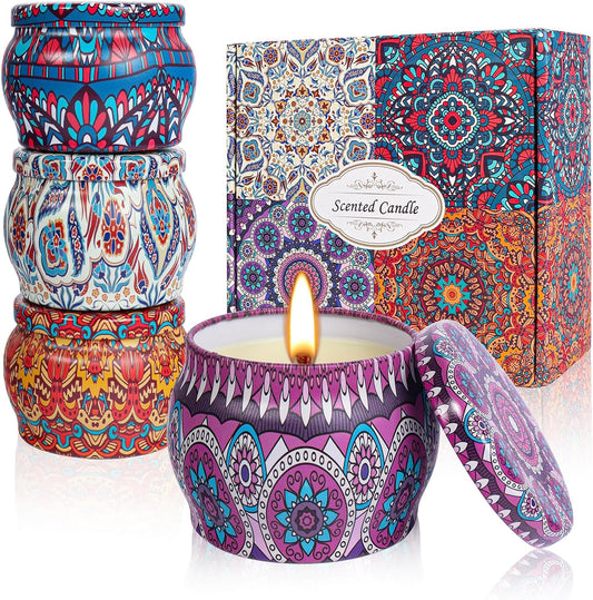 4 Pack Scented Candles Gifts Box Set for Women,16oz Soy Wax Lavender Vanilla Lemon Rose Aromatherapy Candles for Family,Yoga,Christmas,Birthday,Mother's Day Present