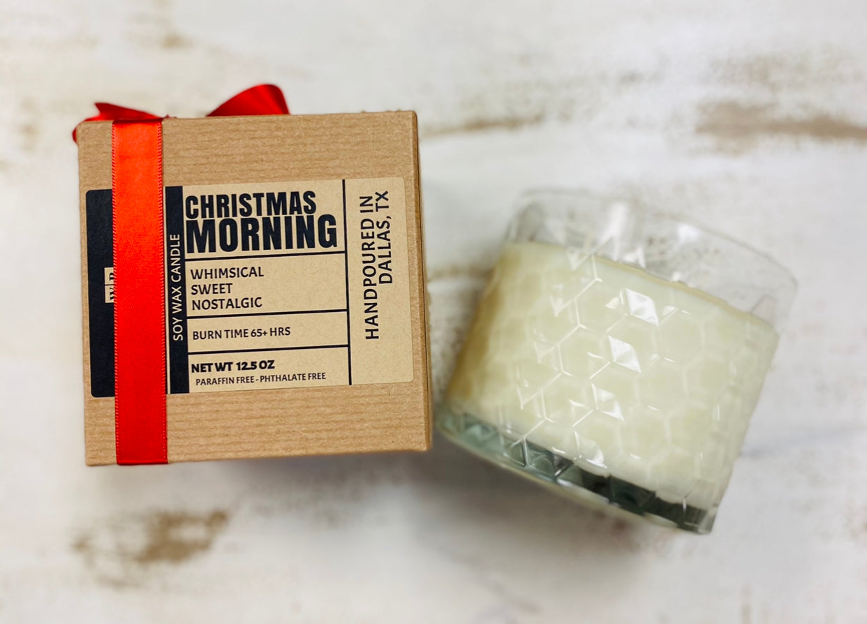 Soy Wax Candle Christmas Morning 18 oz Faceted Glass