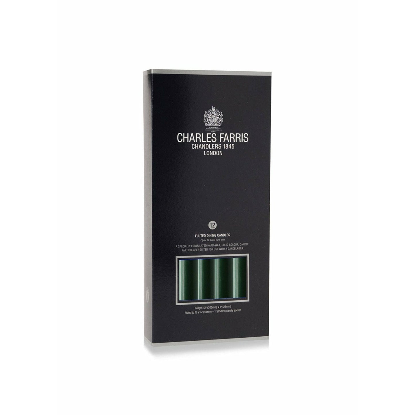 Royal Fluted Candles | Evergreen 9" Tall Dining Pack of 12