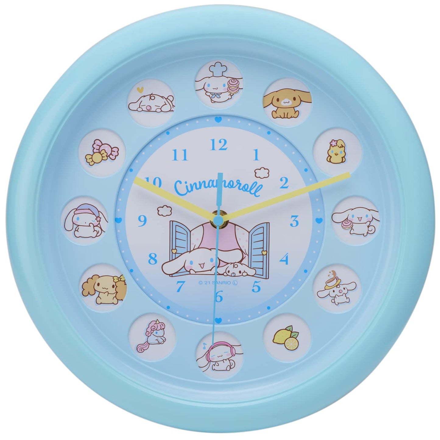 T'S Factory Japan Wall Clock Blue Cinnamoroll Round Window Analog Quiet Continuous Second Hand Sr-5520323Cr