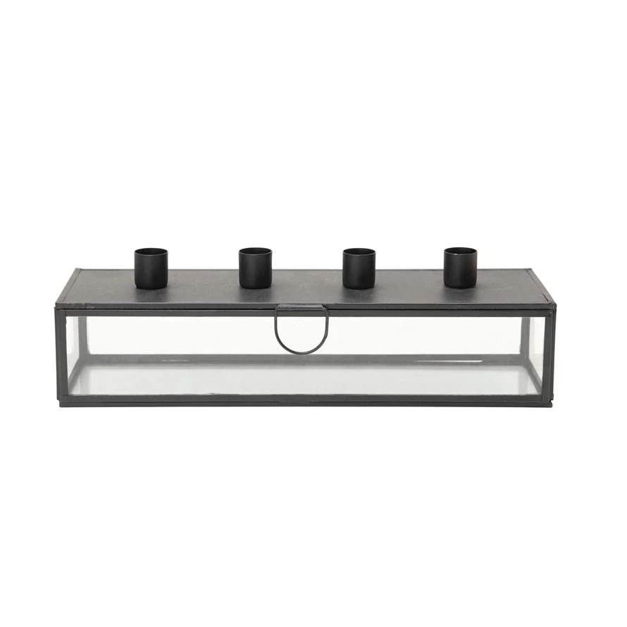 METAL & GLASS TAPER CANDLE HOLDER