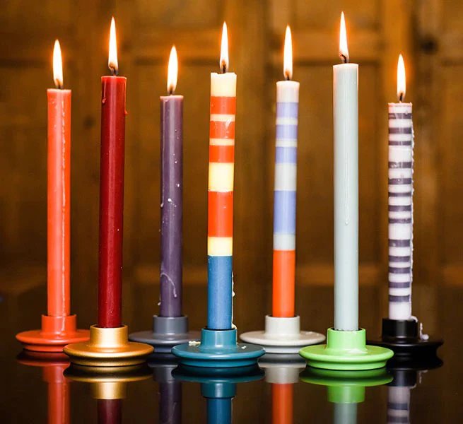 Tall Dinner Striped Candles Mixed Hand Poured | Box of 6