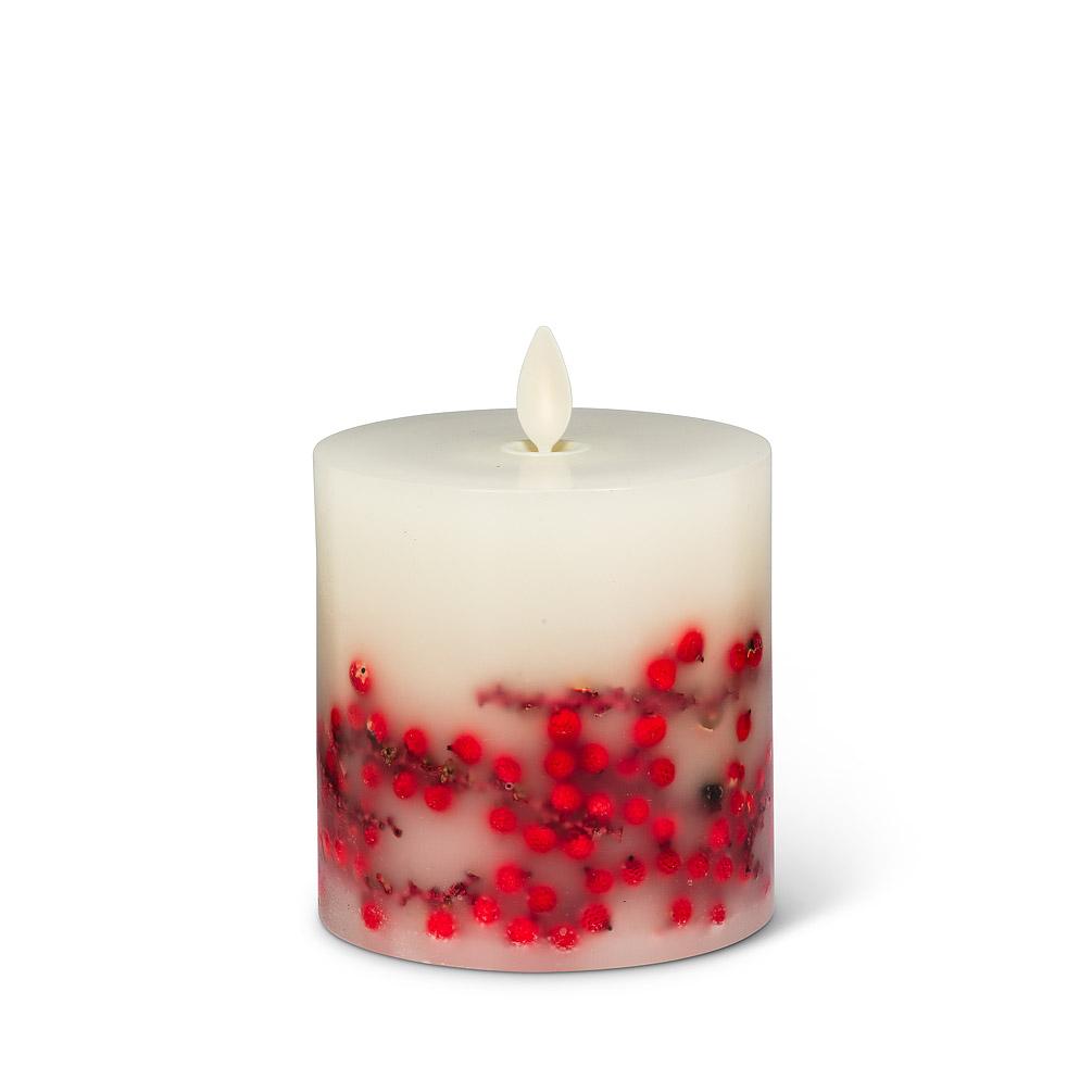 Reallite Flameless Pillar Candle with Red Berries