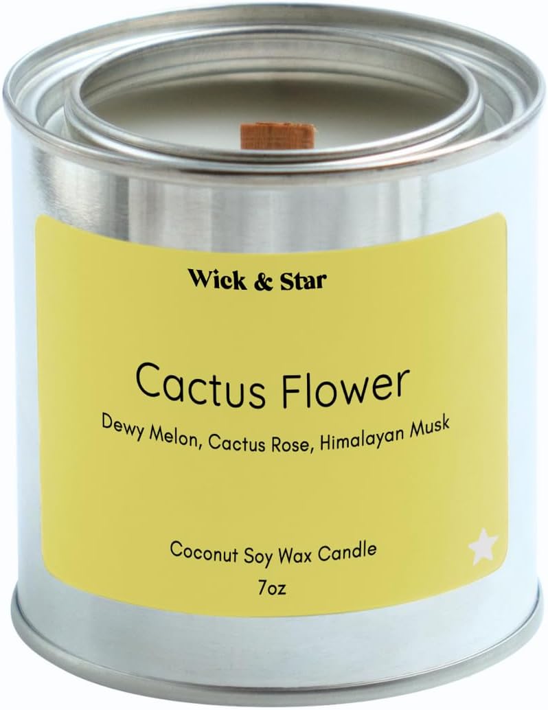 Wick & Star Vegan Non-Toxic, Wood Wick, Natural Coconut Soy Wax Aromatherapy Candle, Clean Burning (Cactus Flower)