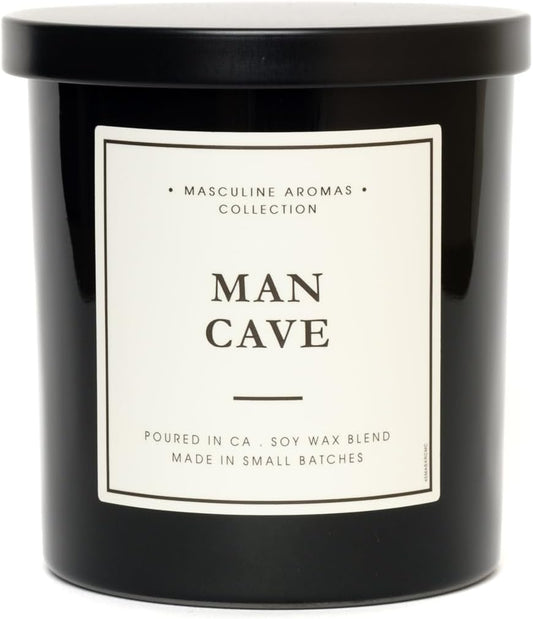 | Masculine Aromas 9oz | 50 Hours | Soy Wax | Scented Mens Candles with Natural Essential Oils | Vegan (Man Cave)