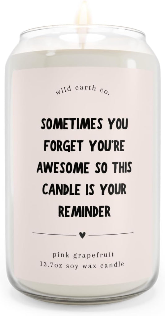 14oz Scented Candle Jar - Pink Grapefruit Soy Candle with You are Awesome Message, 60-80 Hour Burn Inspirational Thank You Gift for Women, Best Friend, Wife or Mom | Perfect Valentines Day Gift