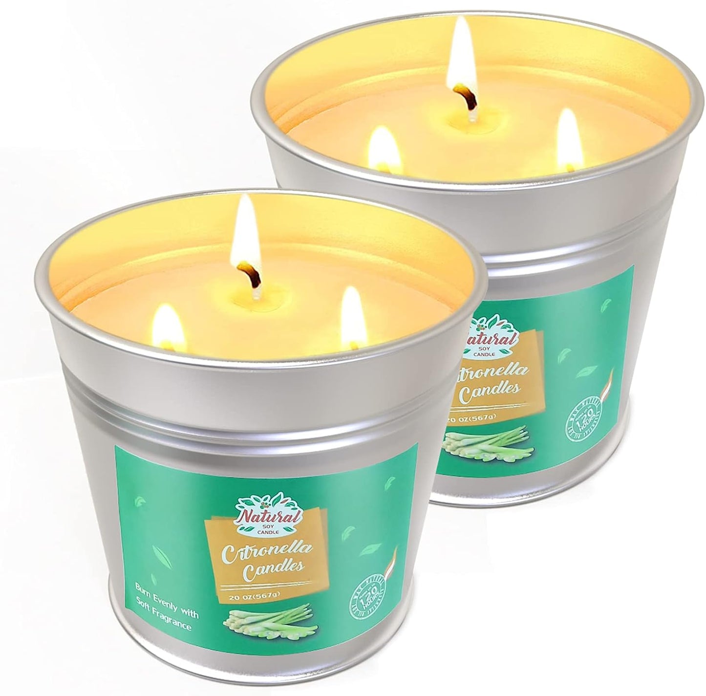 Large Citronella Candles Outdoor Indoor, 20oz 3-Wicks Soy Wax Candles for Patio Yard Homer in Bucket, 2 Packs