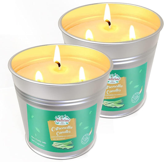 Large Citronella Candles Outdoor Indoor, 20oz 3-Wicks Soy Wax Candles for Patio Yard Homer in Bucket, 2 Packs