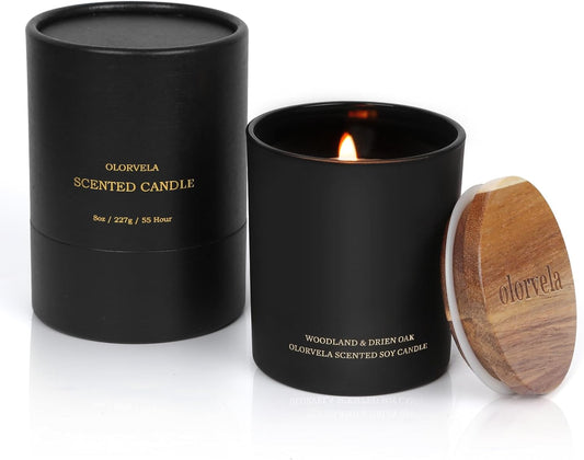 Candles for Men Wood Wicked Candles for Home Scented Mens Candle Aromatherapy 8oz, 50hr Burn Time, Woodland & Dried Oak Scented Candles Clearance All Natural Soy Candle