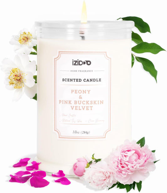 IZIDDO Scented Candles for Home,Peony & Leather Candle,10oz Soy Candles,Bath and Body Works Candles,Candles Gifts for Women