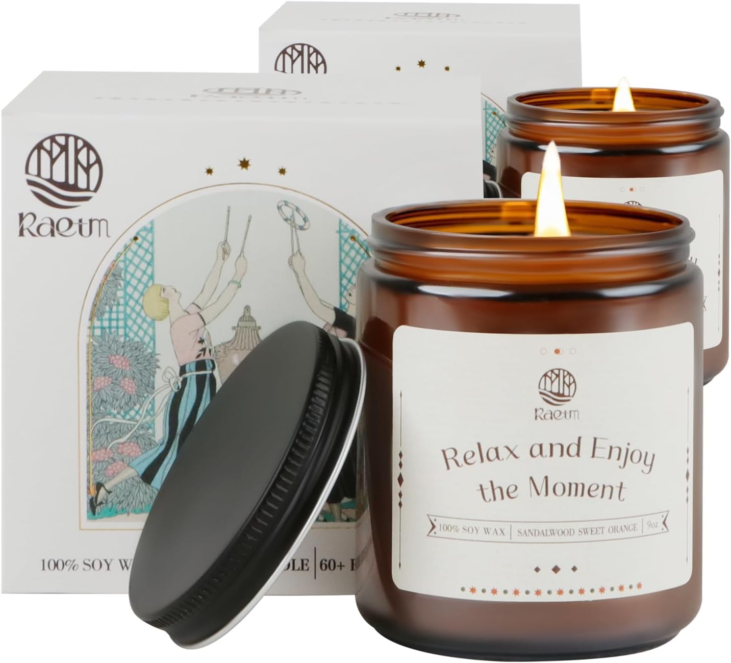 Sandalwood Sweet Orange 2 Pack Scented Candles, Soy Candles for Home Scented, Hand-Poured Aromatherapy Candles, Fall Decorations for Home - Fall Candles, Fall Gifts for Women (18oz)