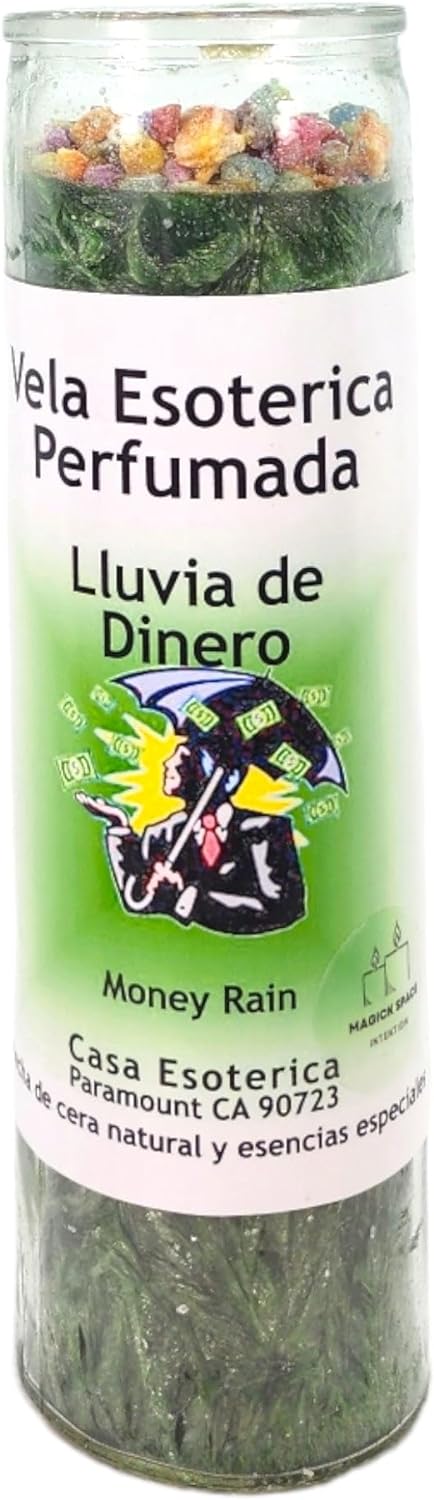 Money RAIN-Palm Wax Spiritual Intention Spell Candle-[Green] | Vela CASA ESOTERICA PERFUMADA- (Lluvia DE Dinero)