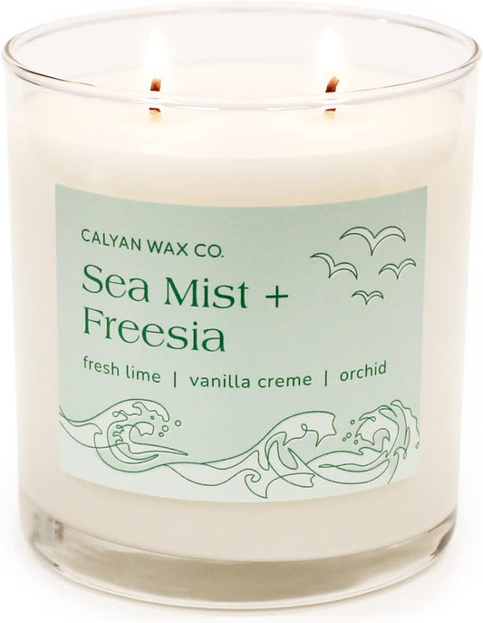 Calyan Wax Scented Candle, Sea Mist Freesia Candle for The Home Scented with Essential Oils, Soy Wax Aromatherapy Candle in Glass Jar with 37 Hour Burn Time, Non Toxic Scented Candles Gifts