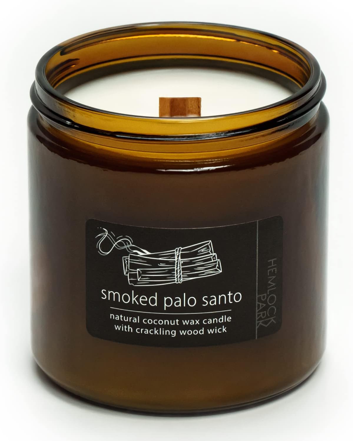 Hemlock Park Crackling Wood Wick Candle Handcrafted with Natural Coconut Wax and Essential Oils (Smoked Palo Santo, Large 16 oz)